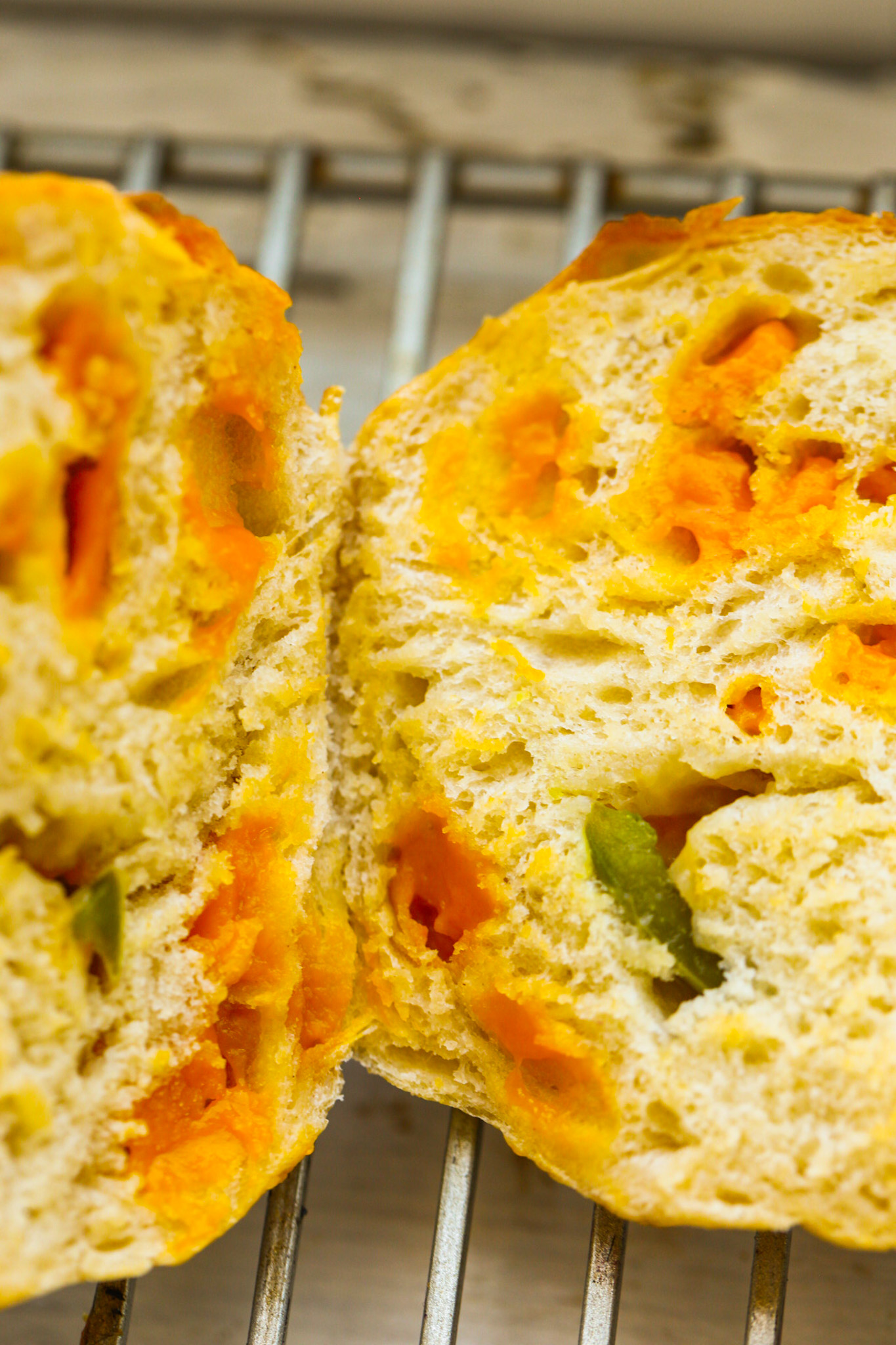 inside close up Jalapeño Cheddar Bagel