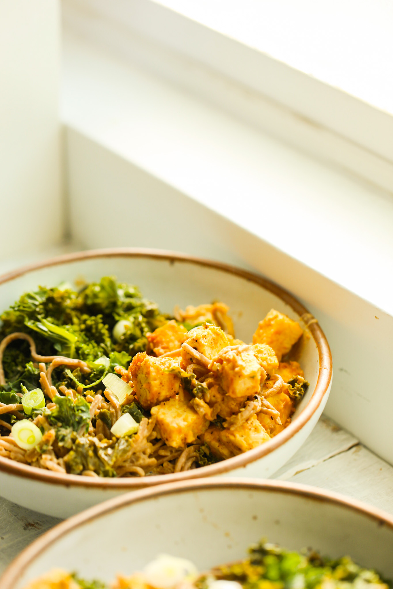 peanut sauce and tempeh in a bowl