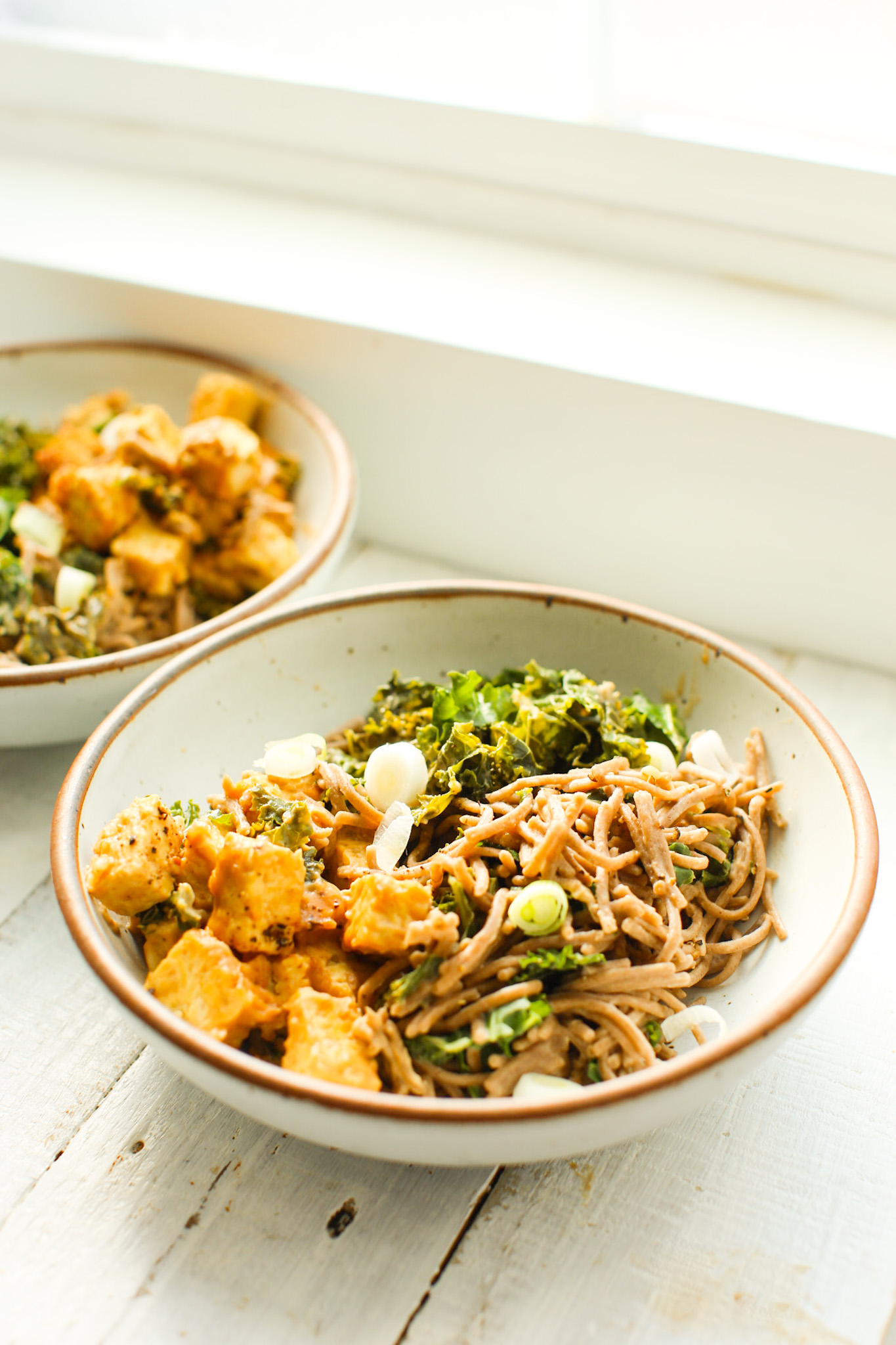 peanut tempeh kale noodles