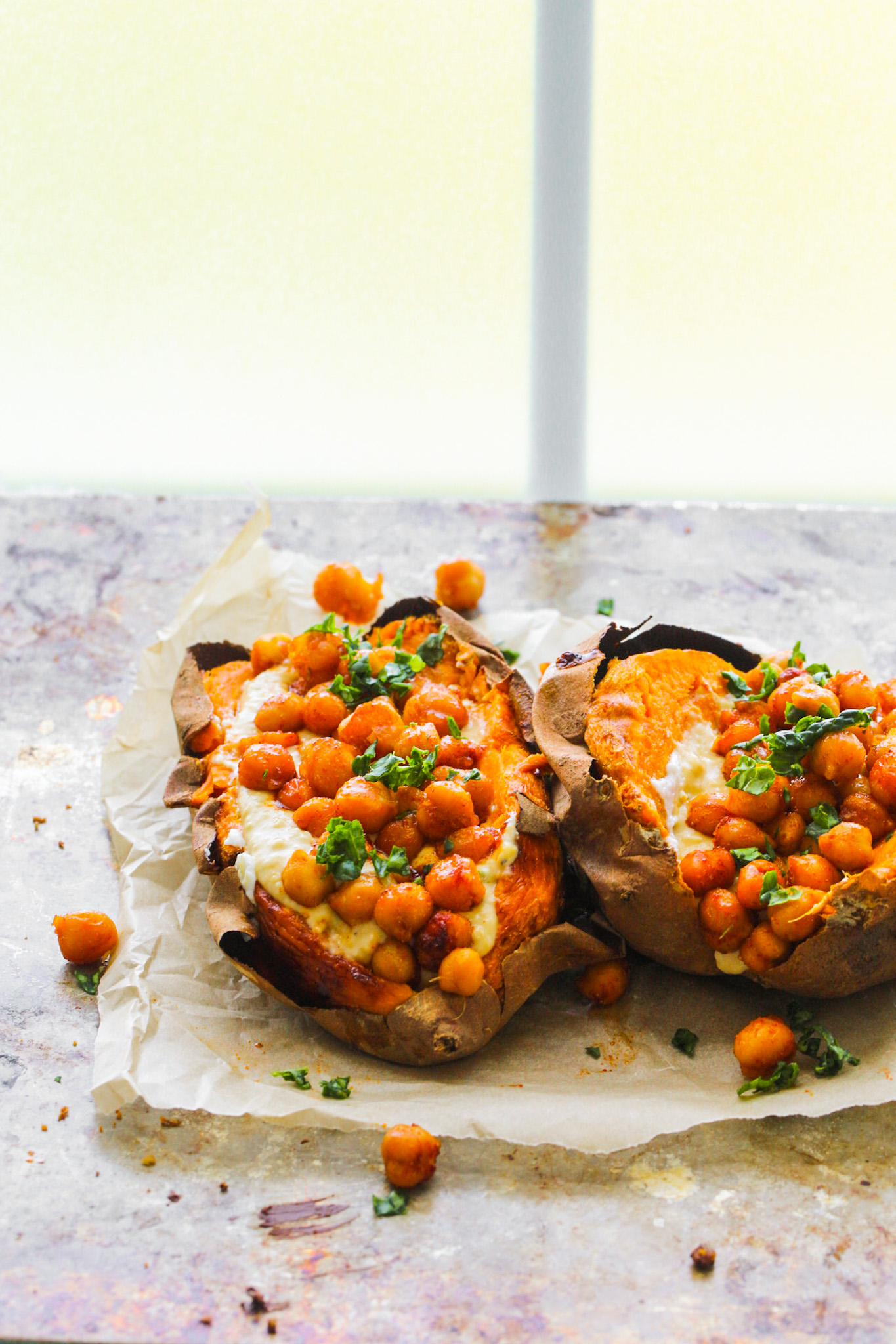 chickpea-stuffed sweet potatoes