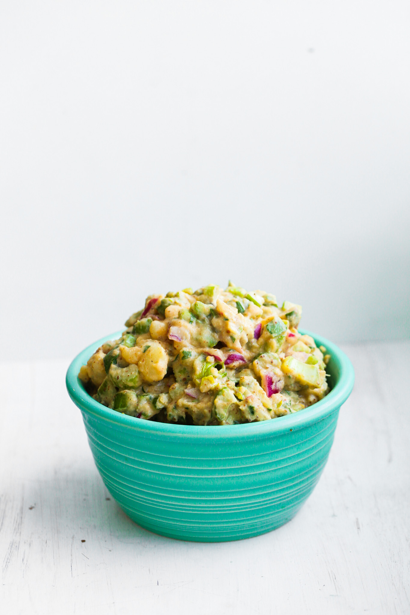 best easy vegan potato salad in a teal bowl