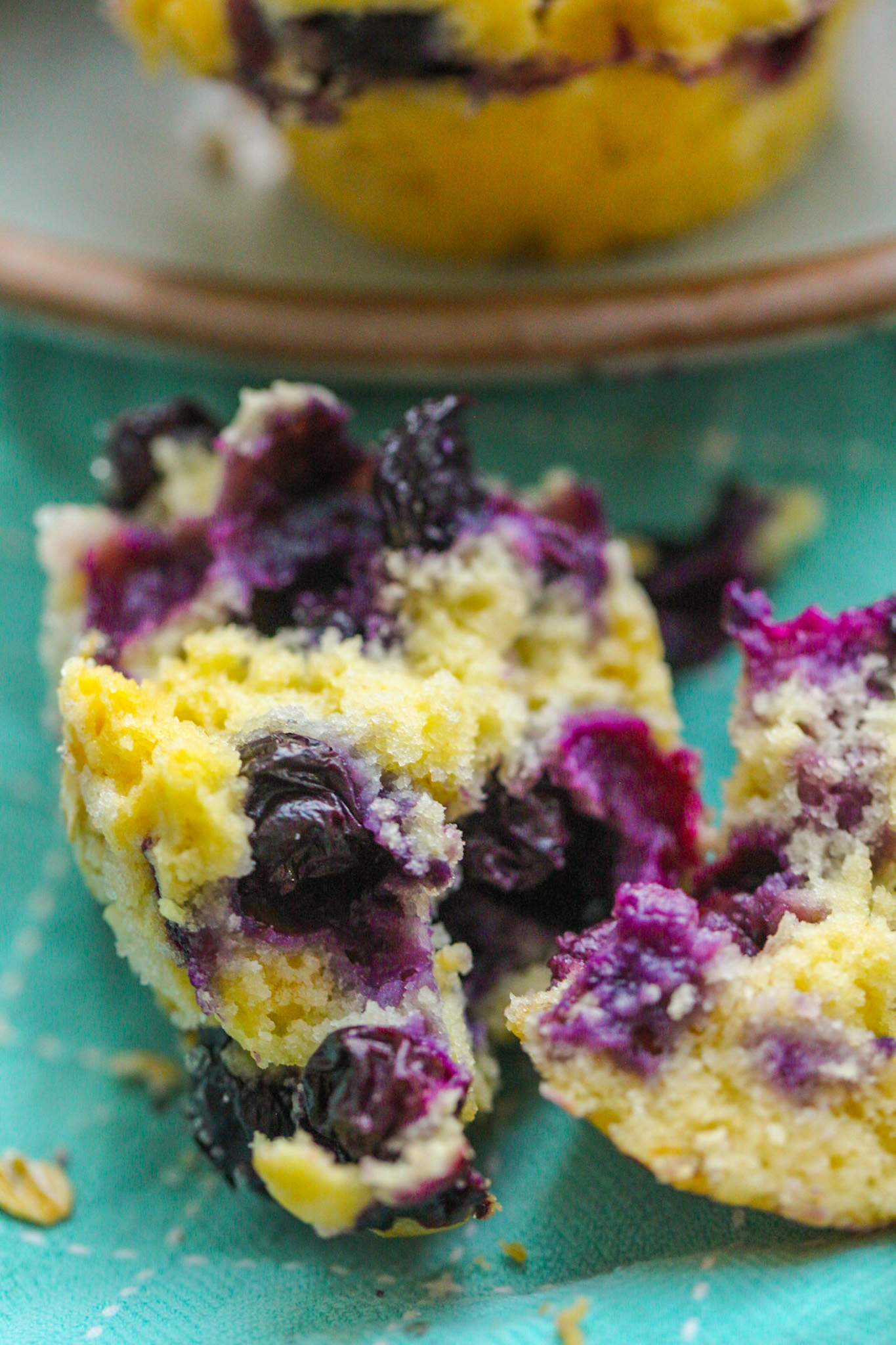 purple inside of fresh blueberry muffins