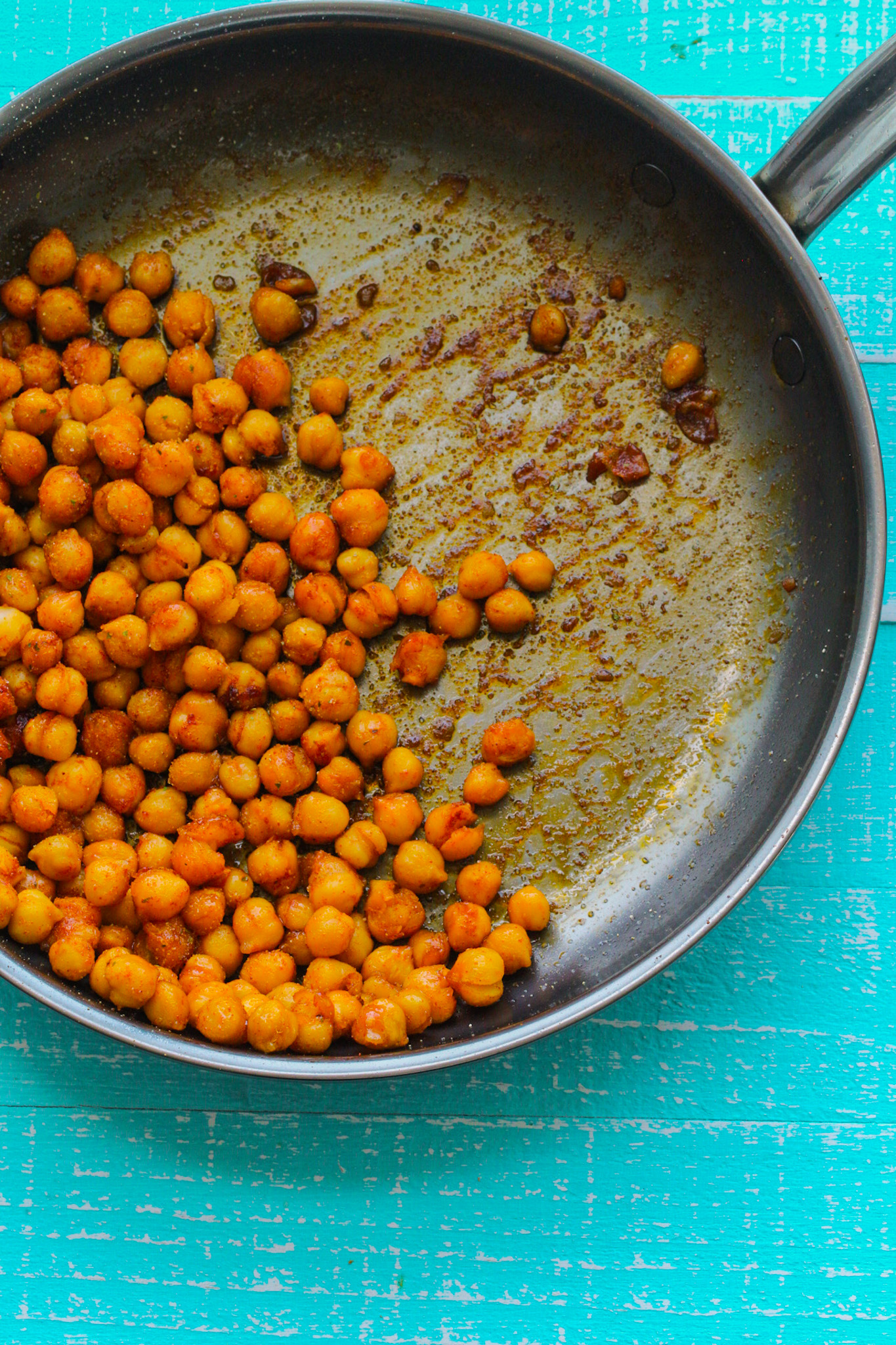 skillet chickpeas in pan