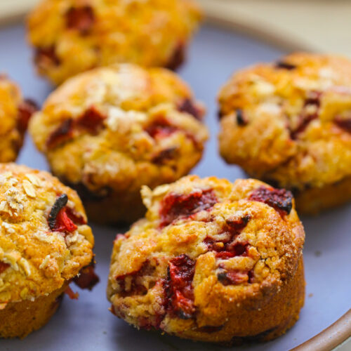 Bakery-Style Vegan Strawberry Muffins - HealthyHappyLife.com