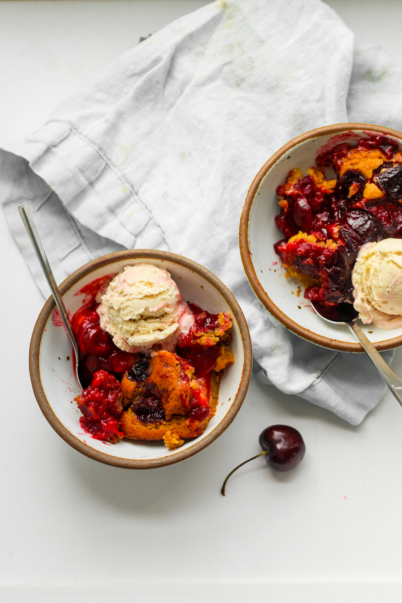 Fresh Cherry Cobbler with ice cream