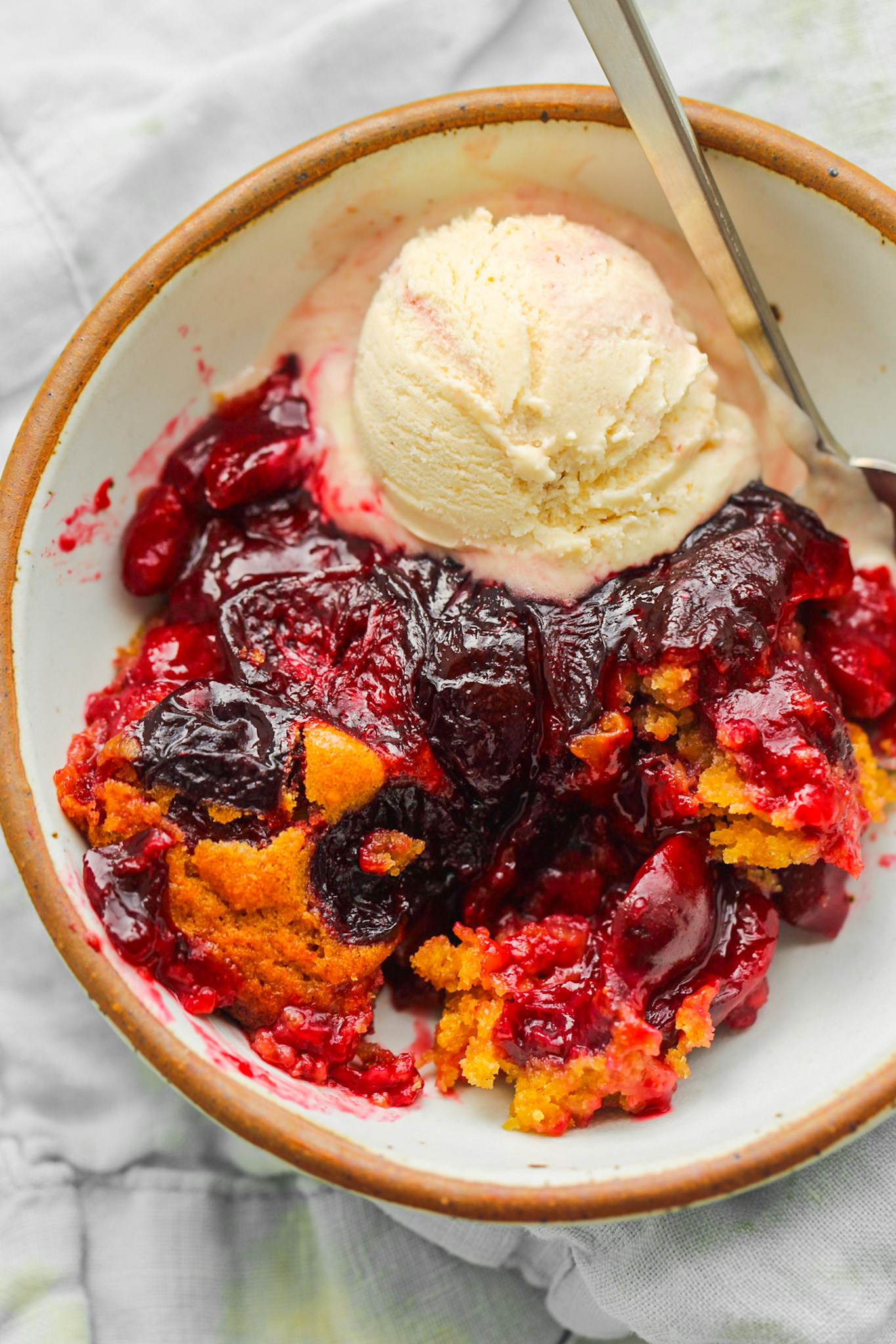 Cherry Cobbler with ice cream