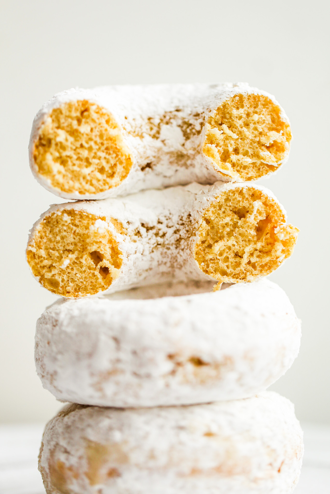 vegan powdered donuts stacked