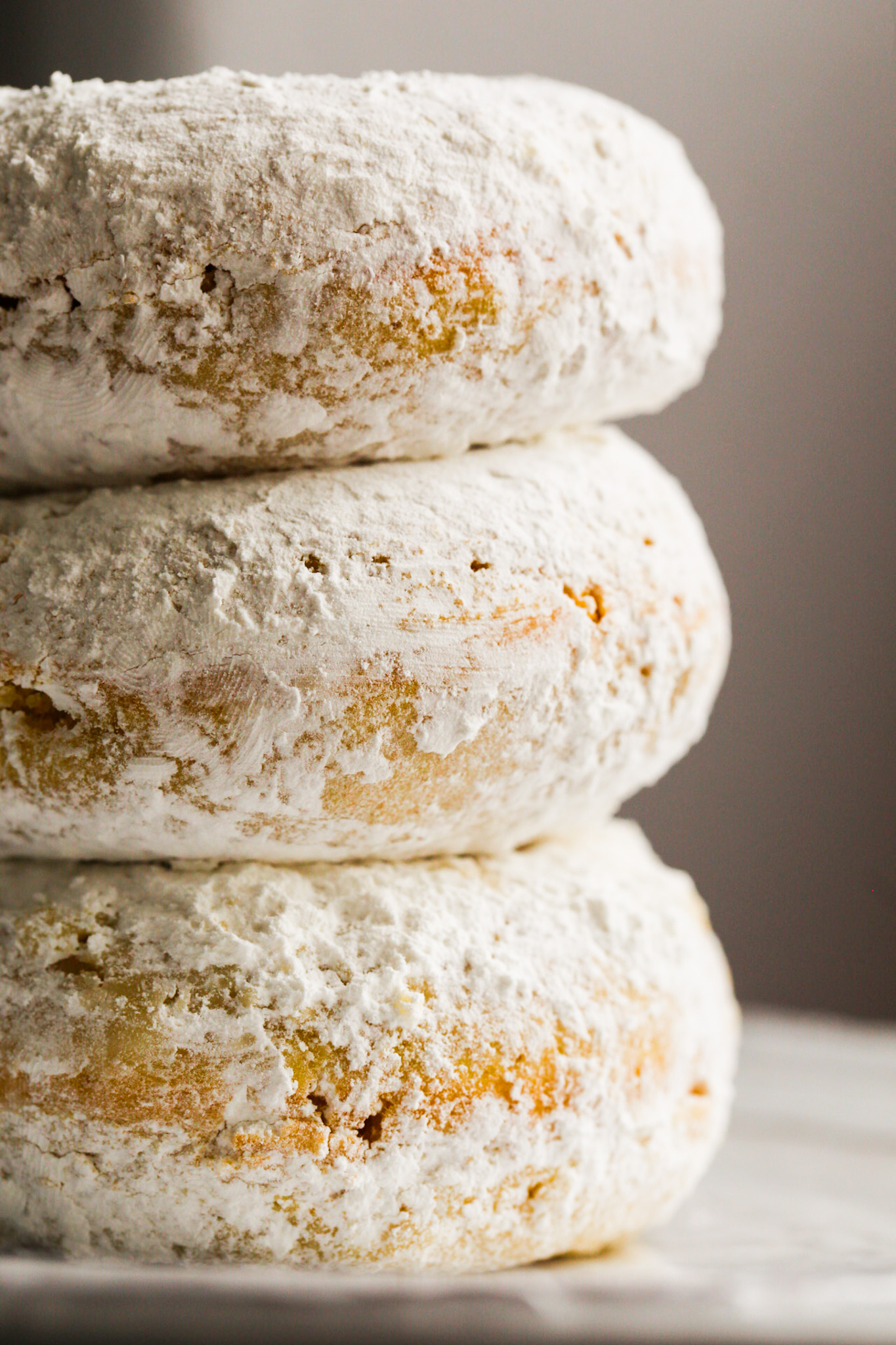 fluffy stack of powdered donuts