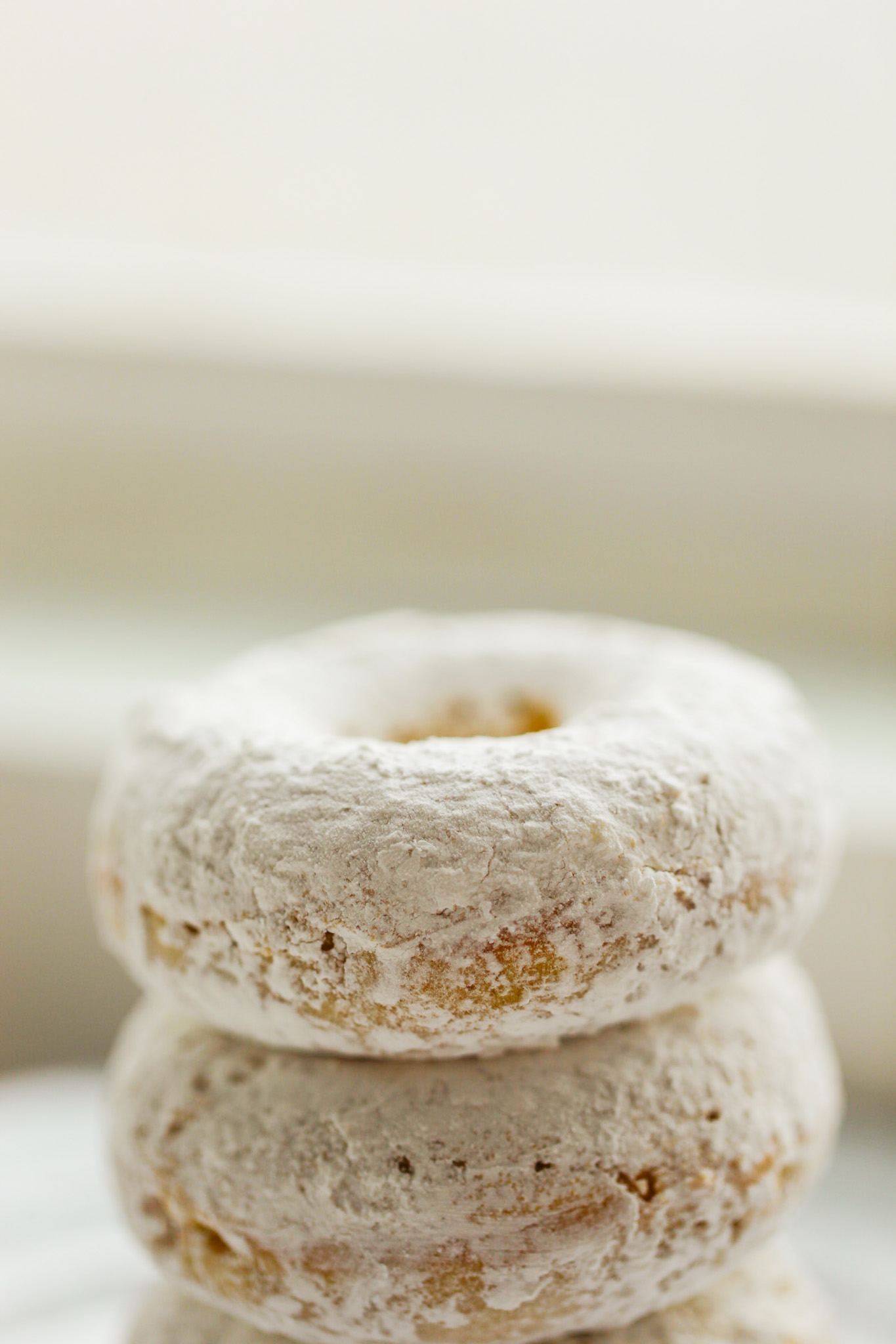 stack of vegan powdered donuts