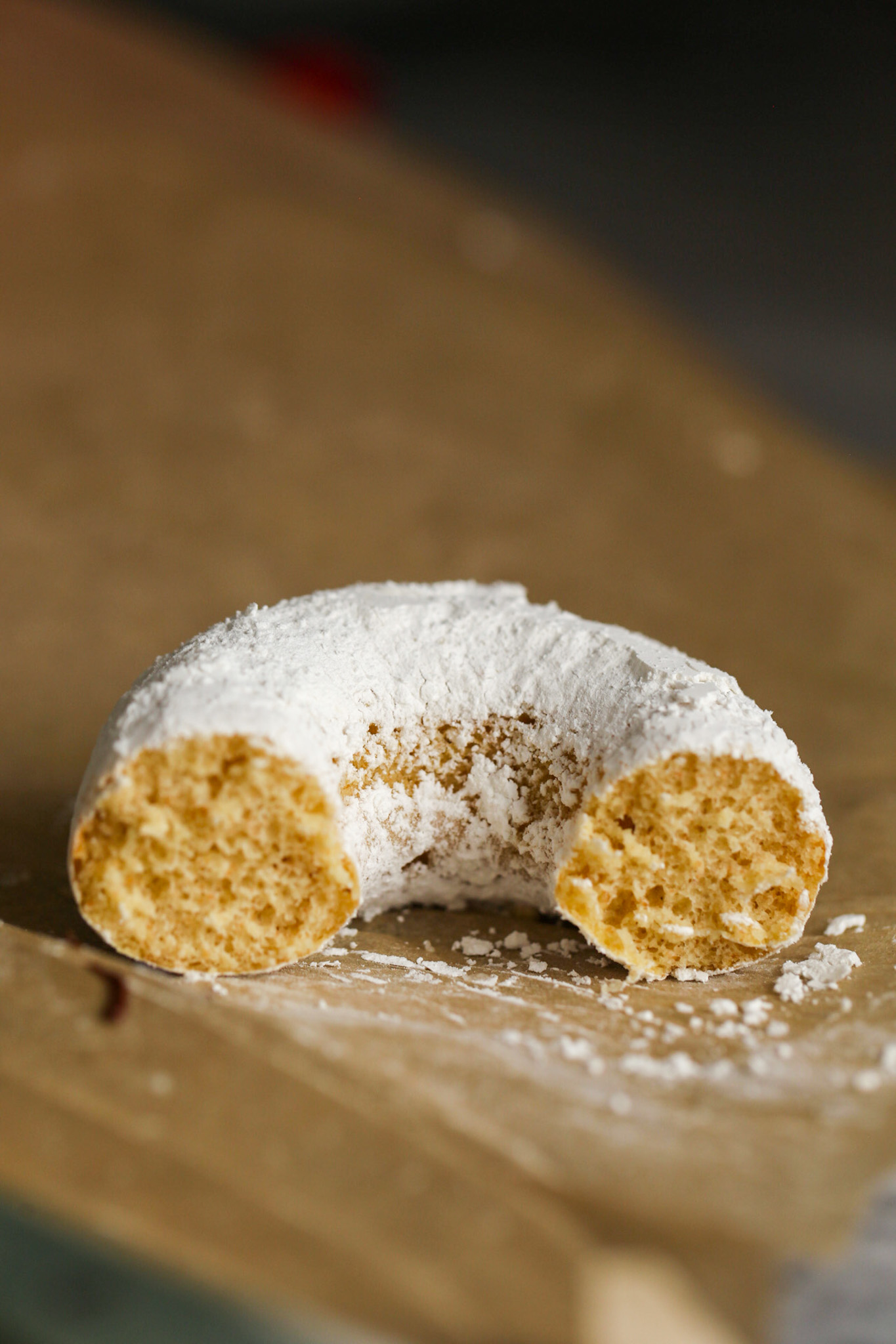 vegan powdered donut half