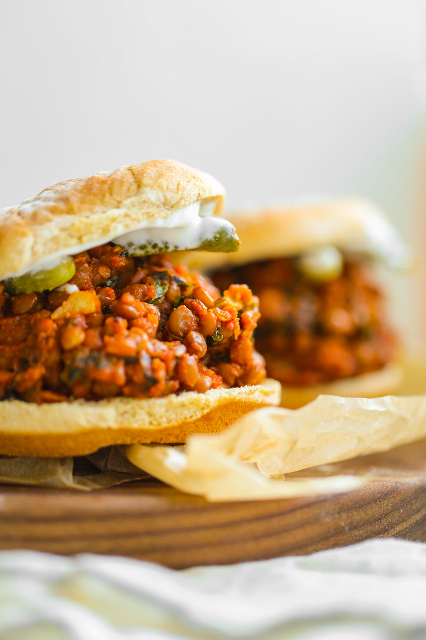 vegan sloppy joes on buns with pickles