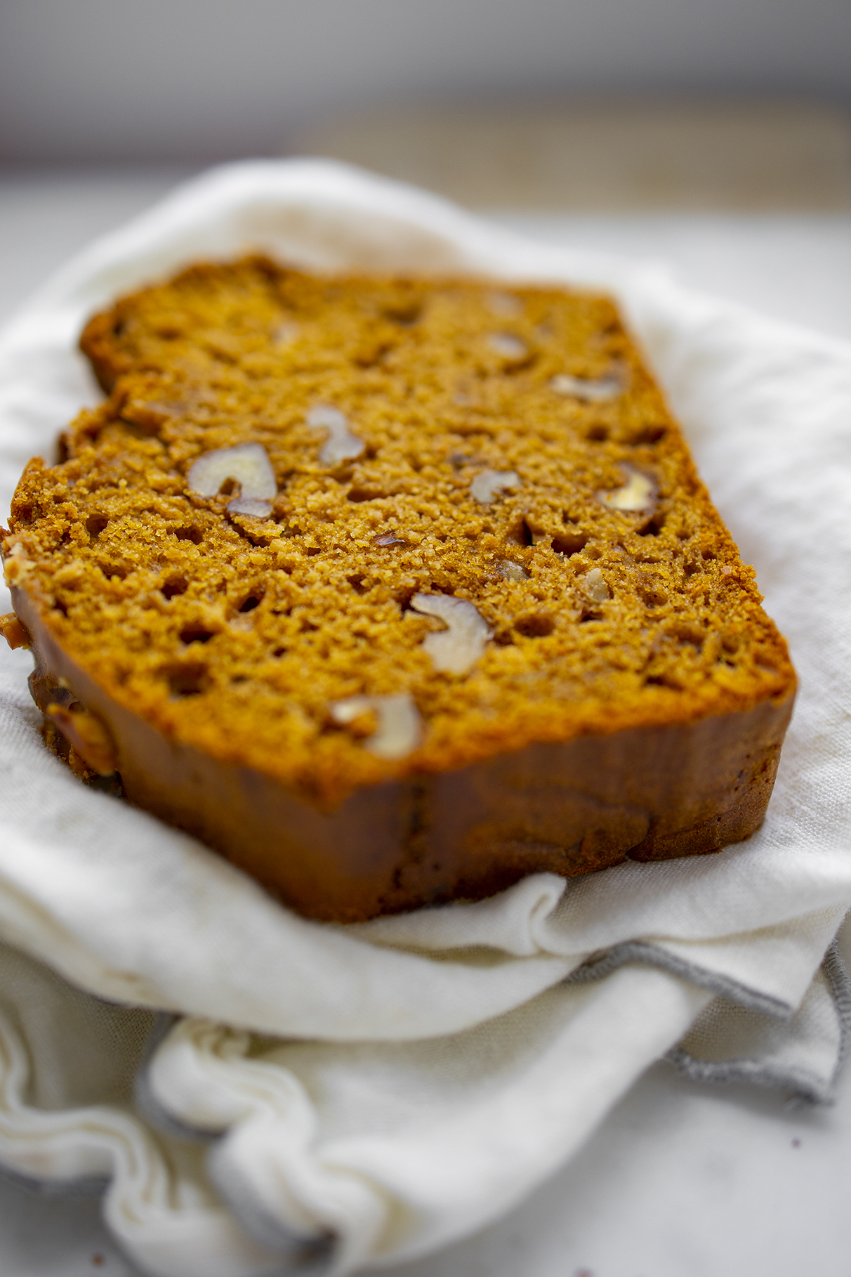 close up Pumpkin Loaf  slice