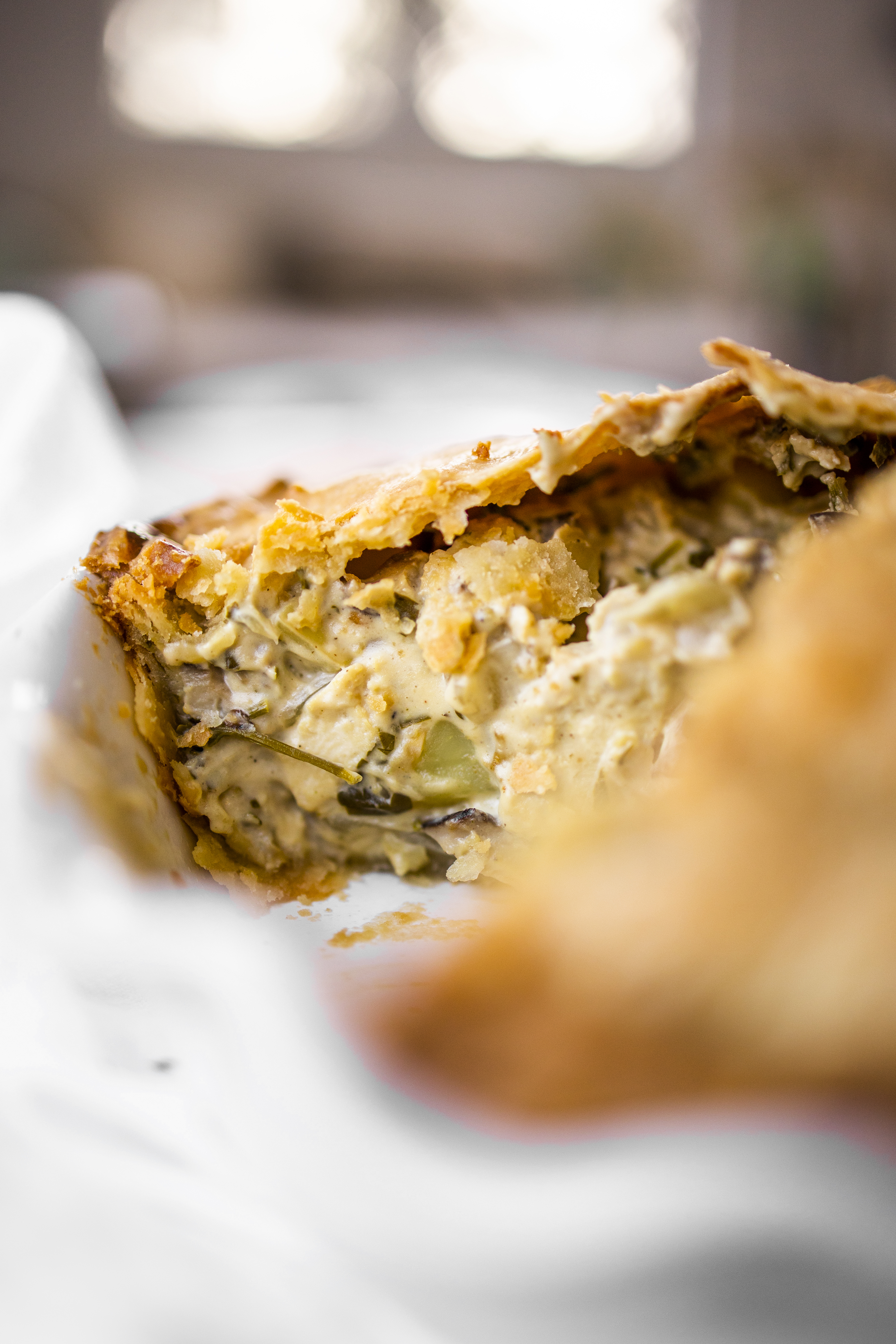 Mushroom Potato Pot Pie inside sliced