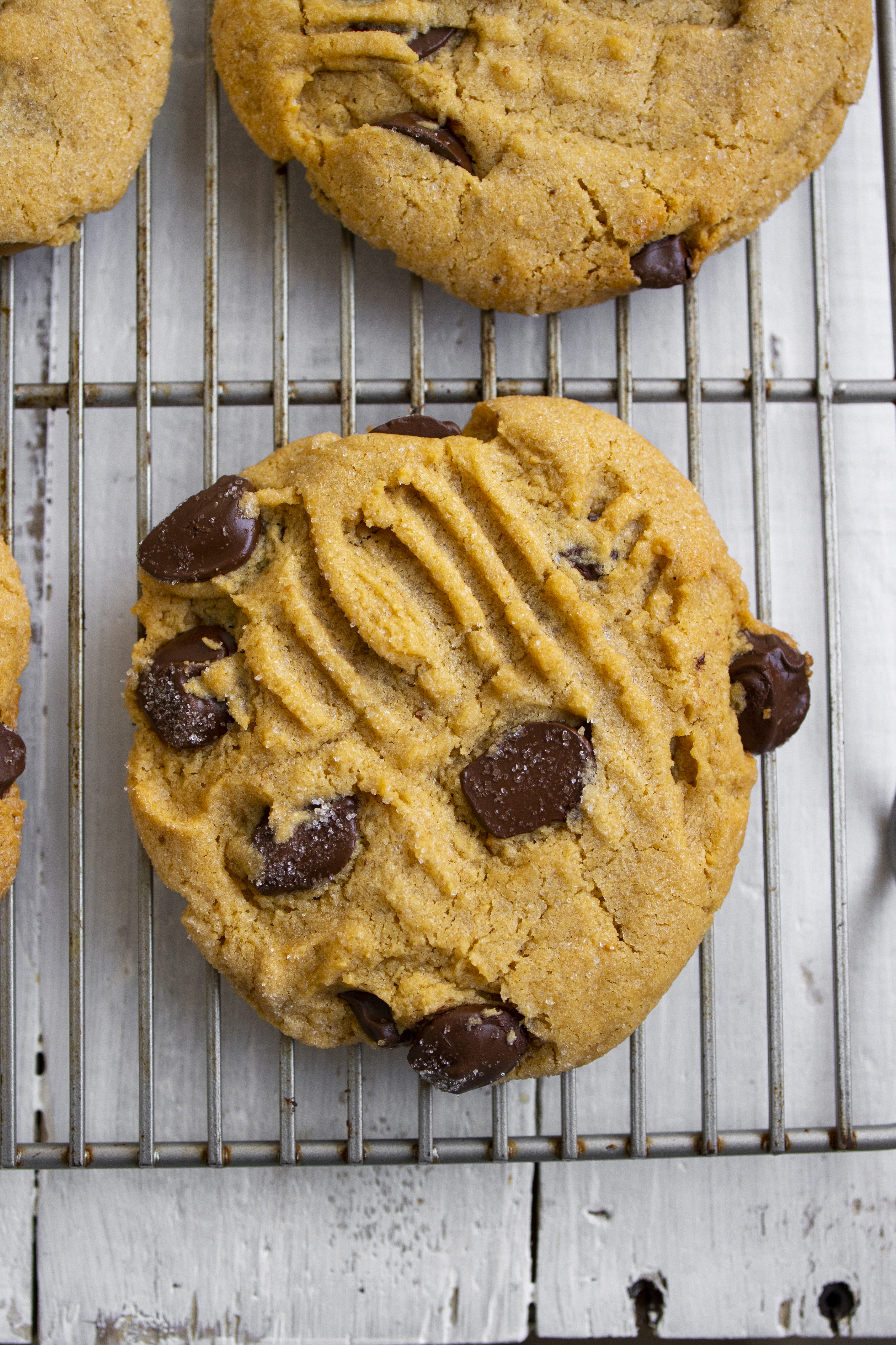 jumbo peanut butter cookies on cooling rack