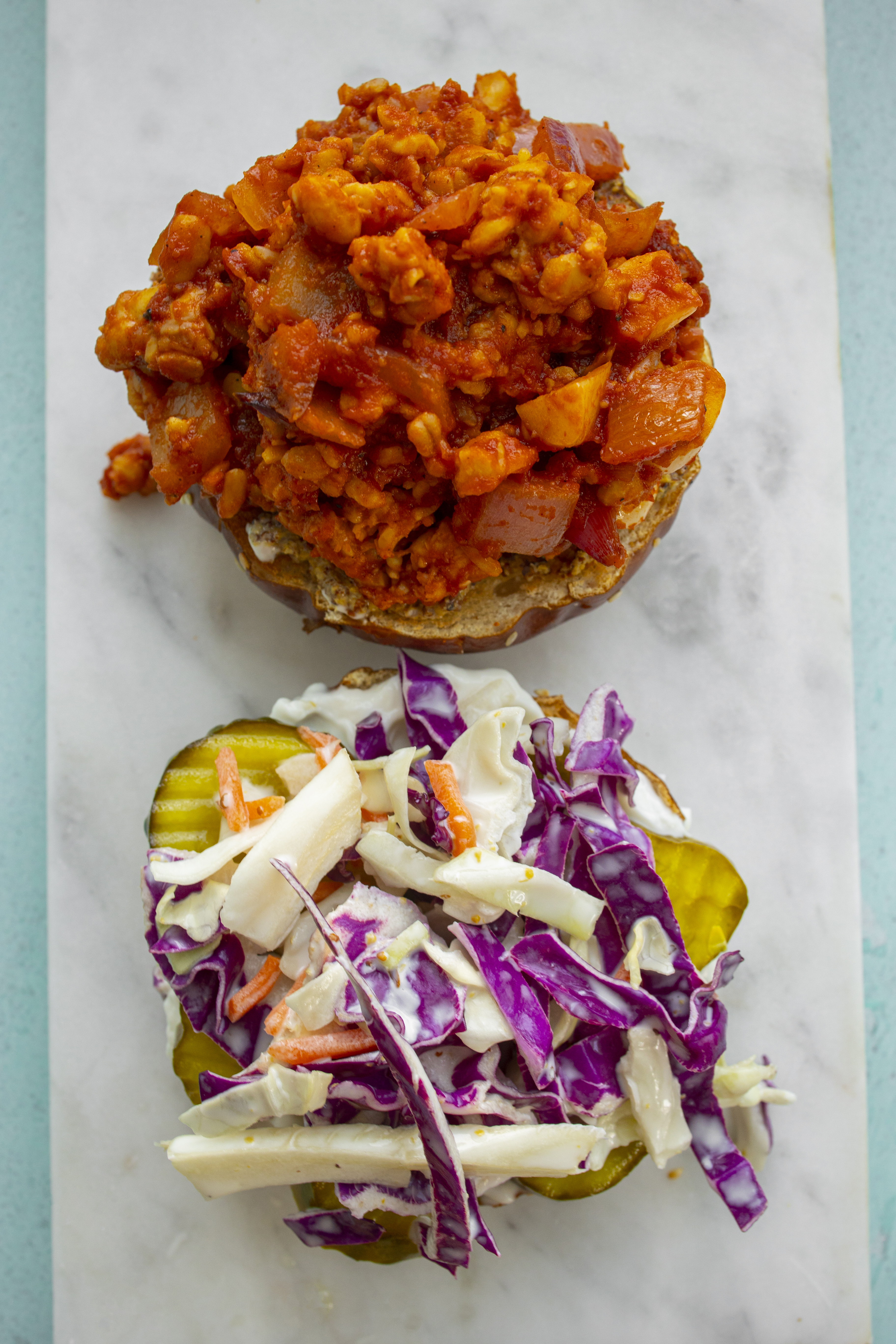 Tempeh Sloppy Joes with cole slaw