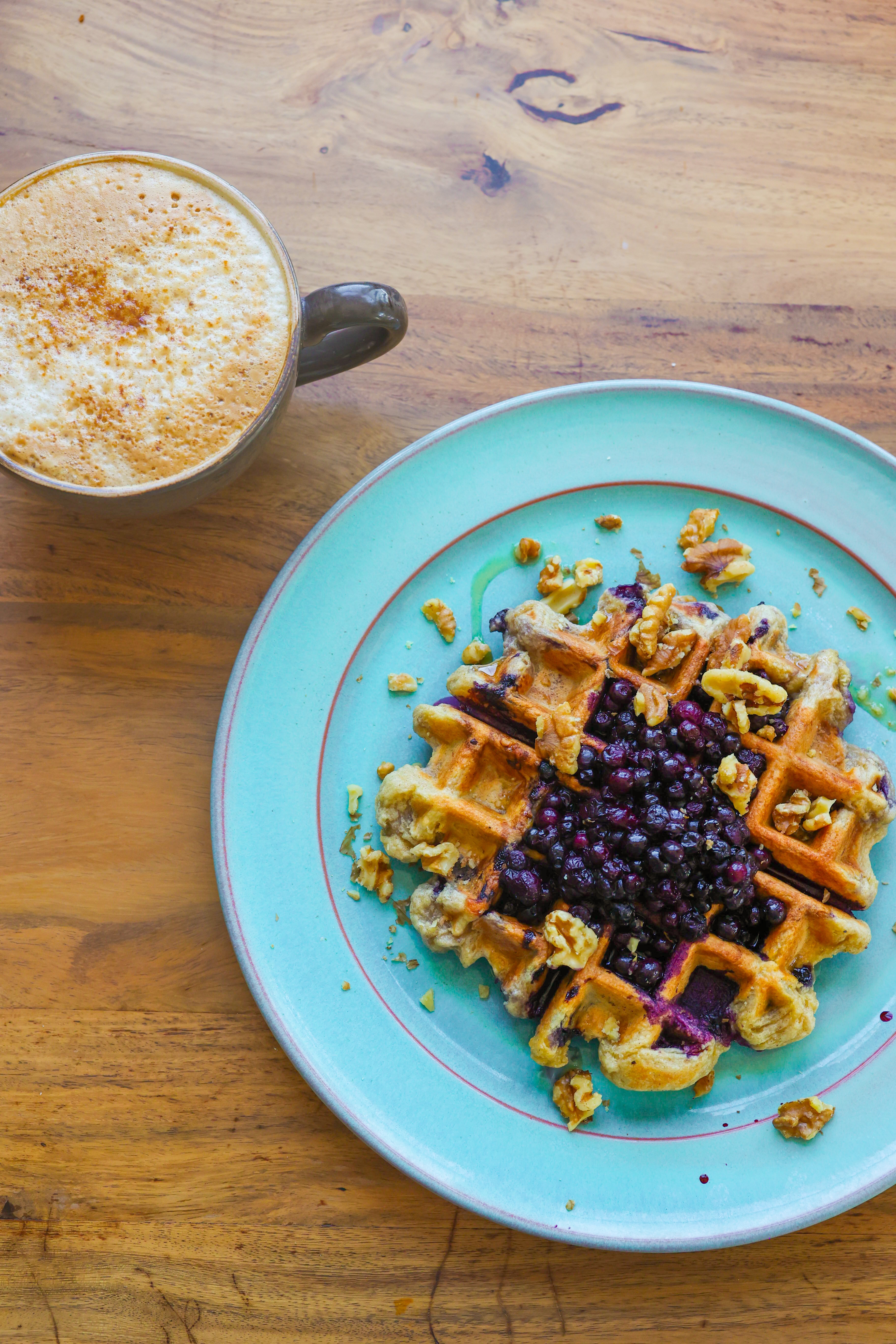 buttermilk waffles with coffee