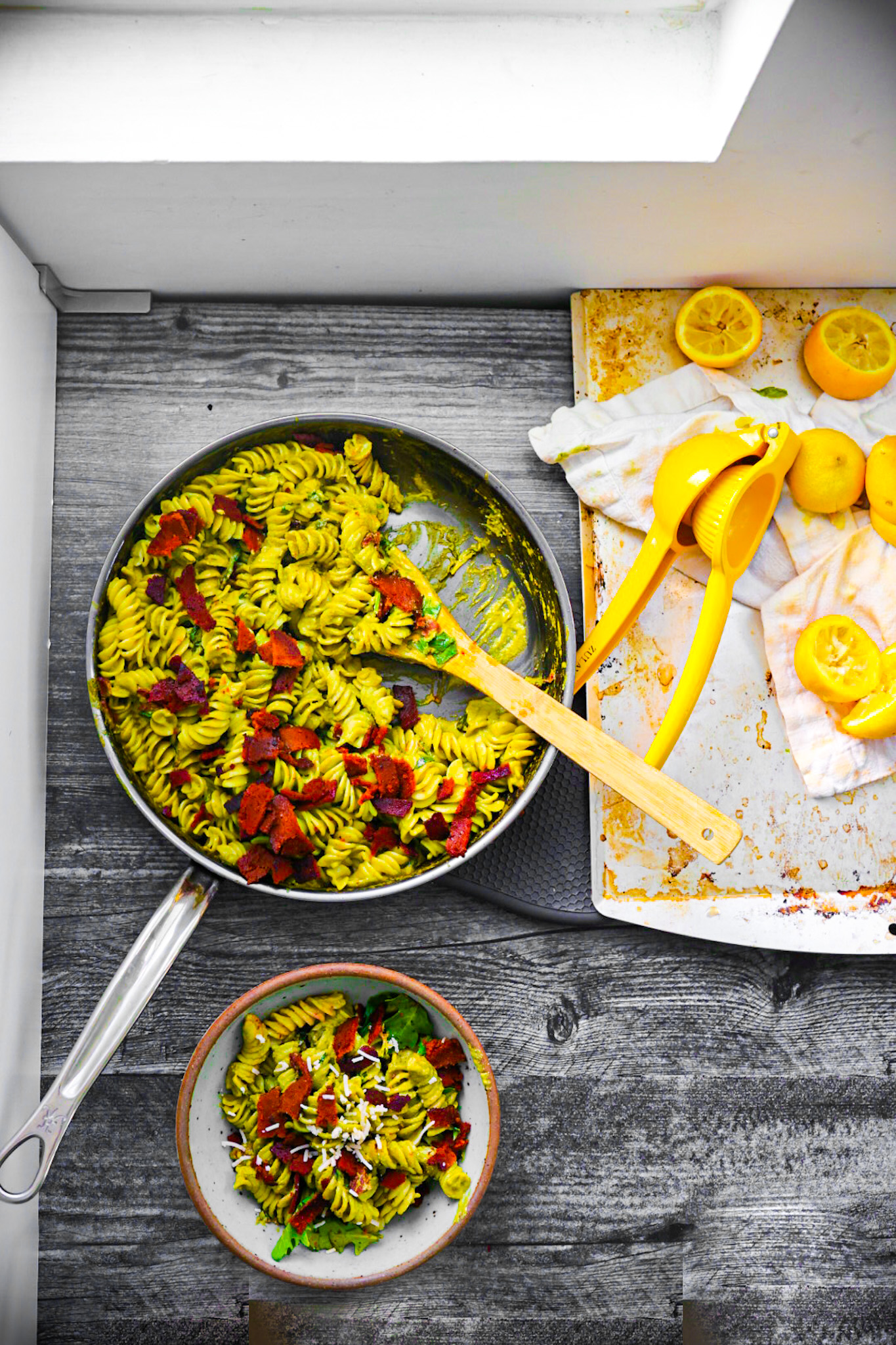 fusilli pasta with pesto