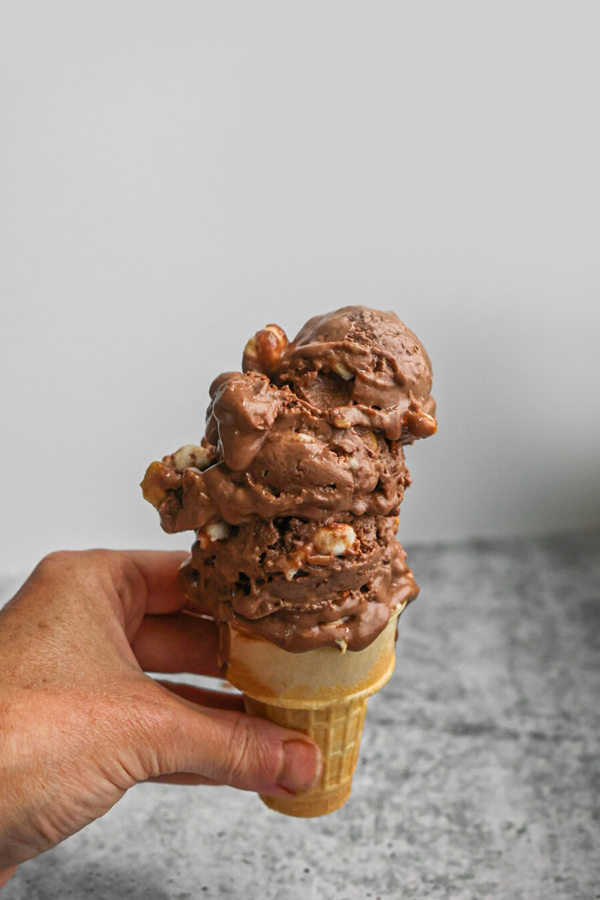 vegan rocky road ice cream cone