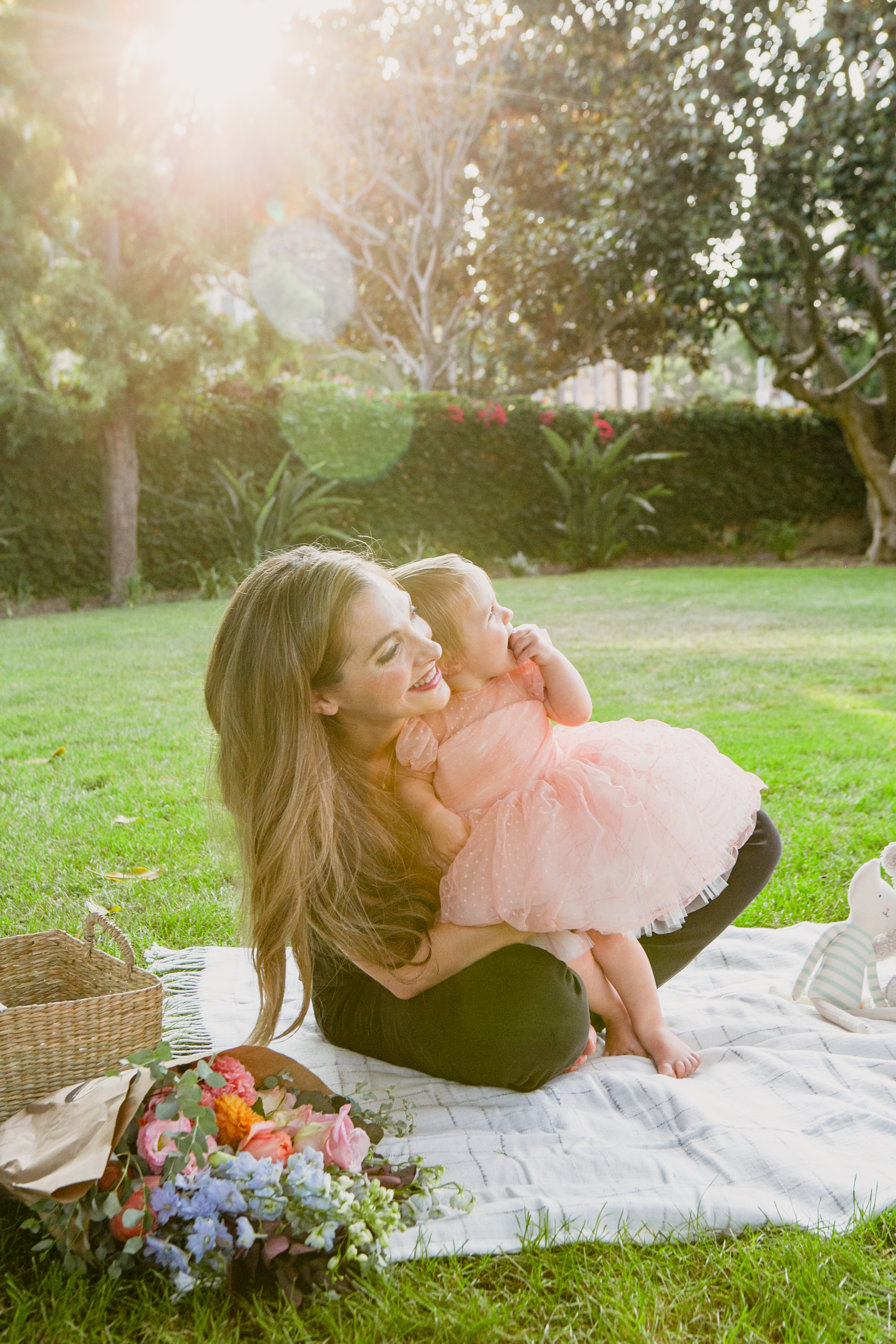 one year birthday pink dress picnic