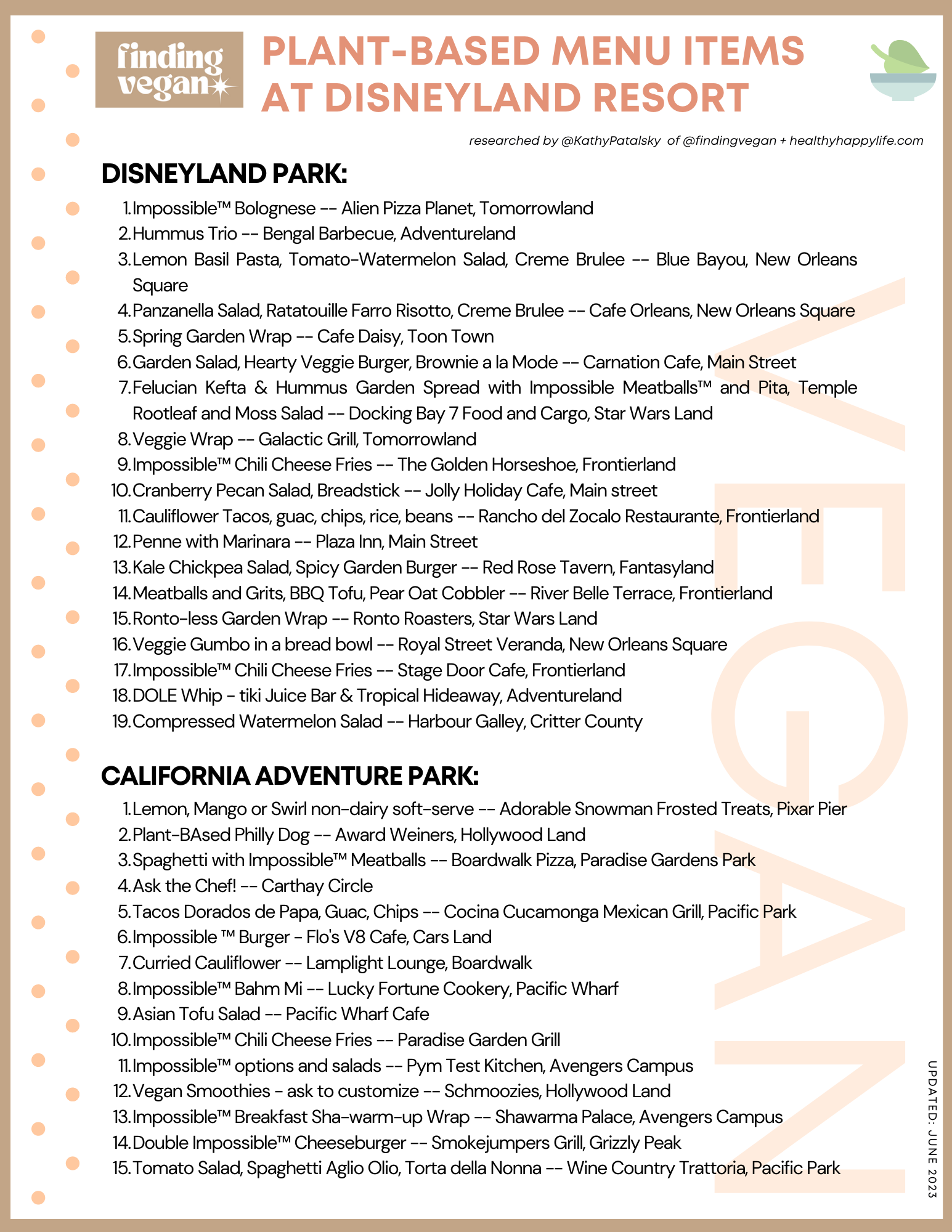 printable list of disneyland menu items for vegans - plant-based options