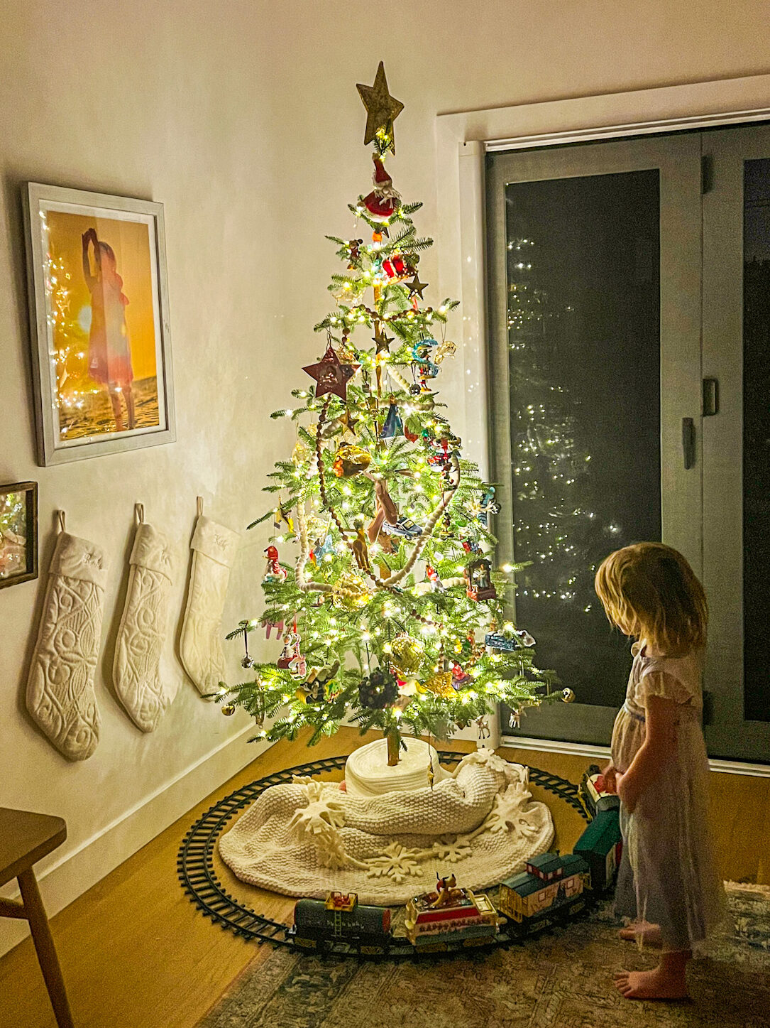 holiday christmas tree and rosalie age 3