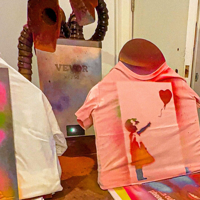 spray painting tees Banksy Limitless London