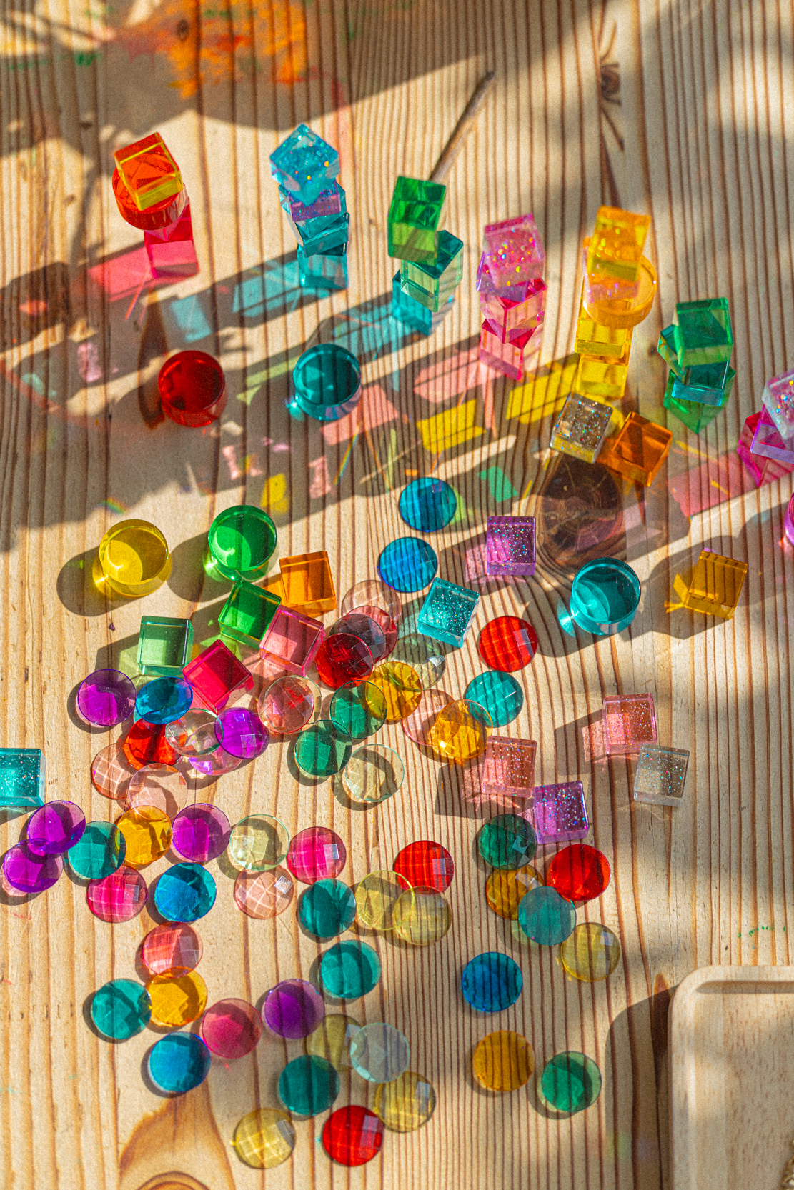 acrylic building blocks in sunlight