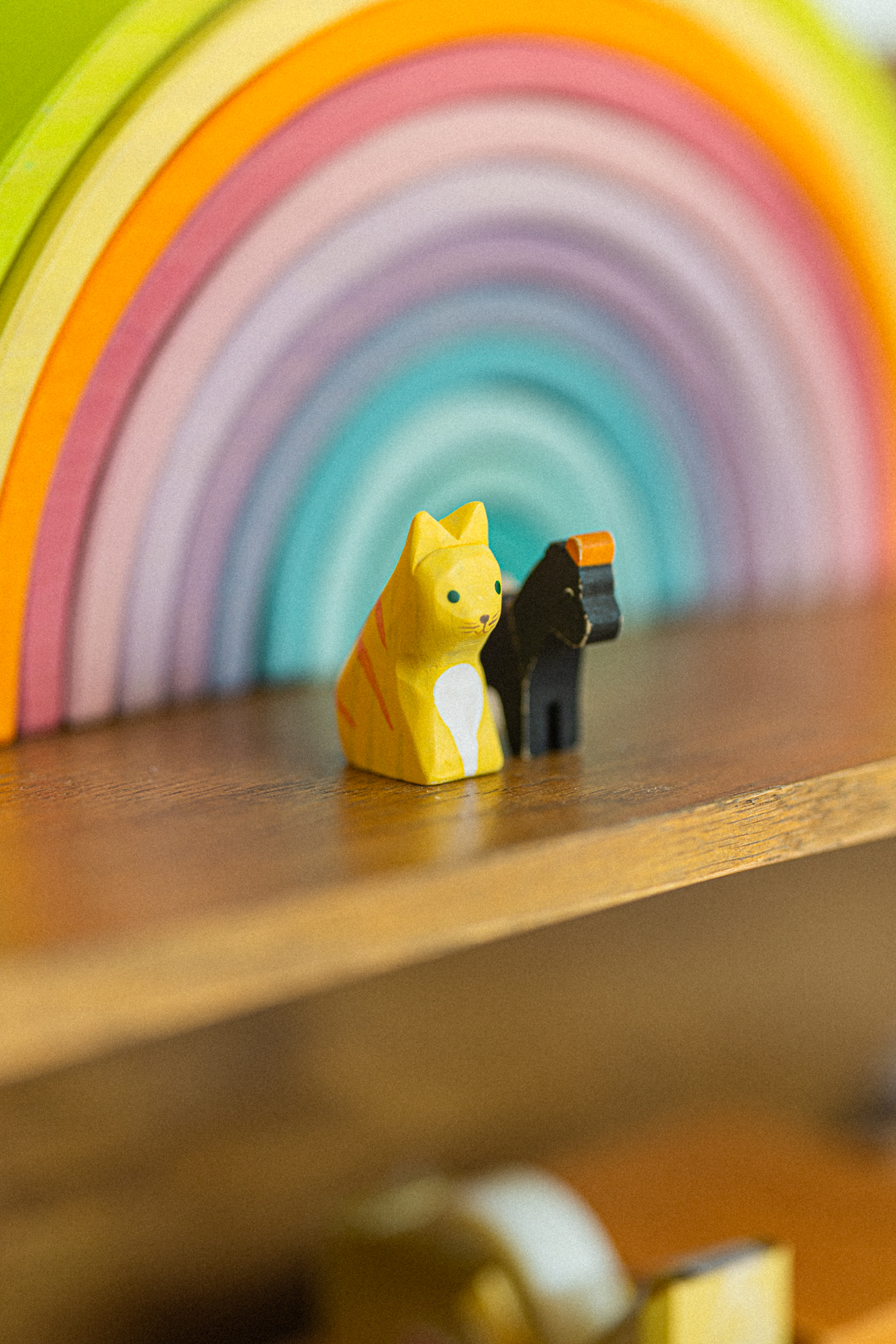 wooden toys cat and rainbow