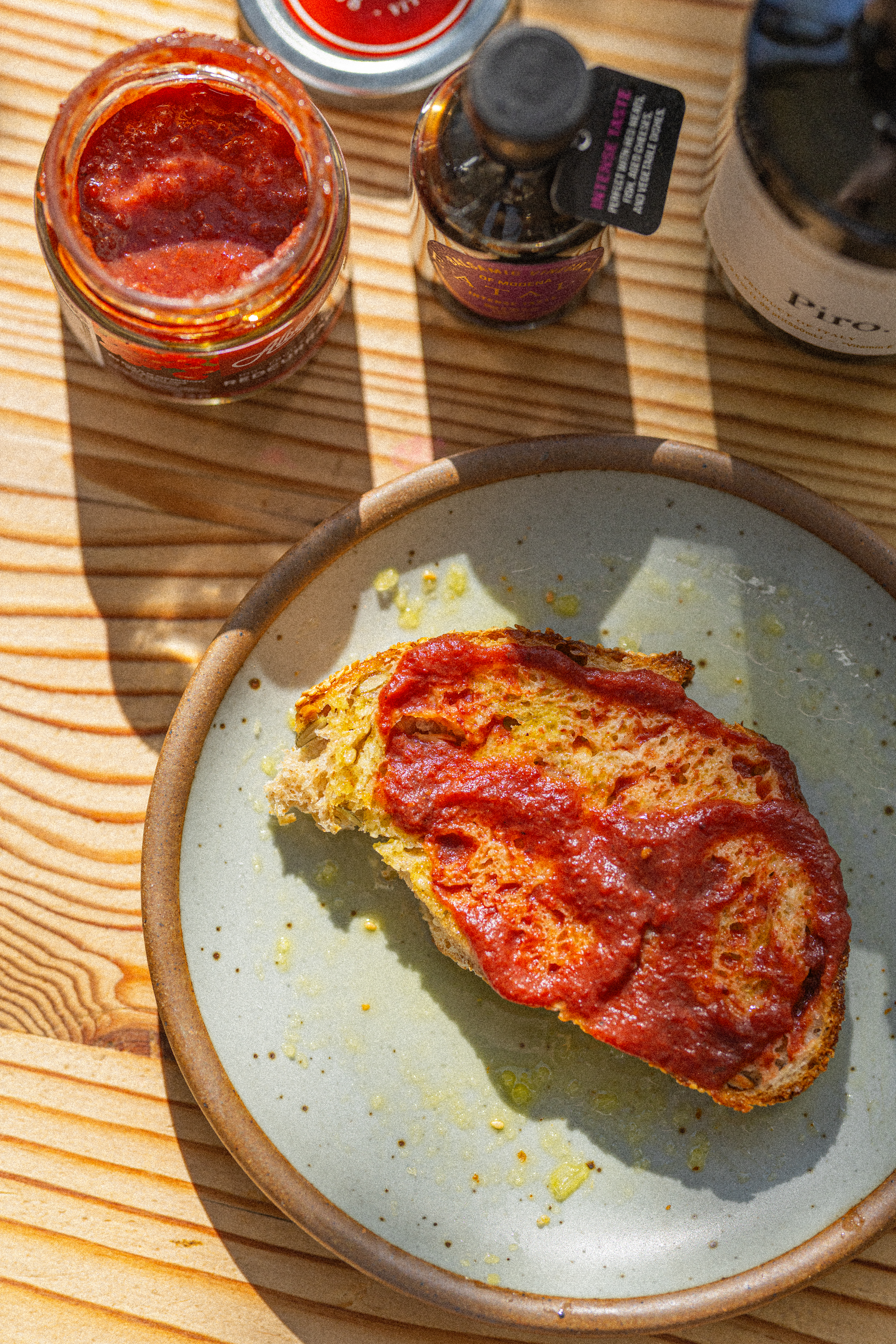 toast with currant jam and olive oil and salt