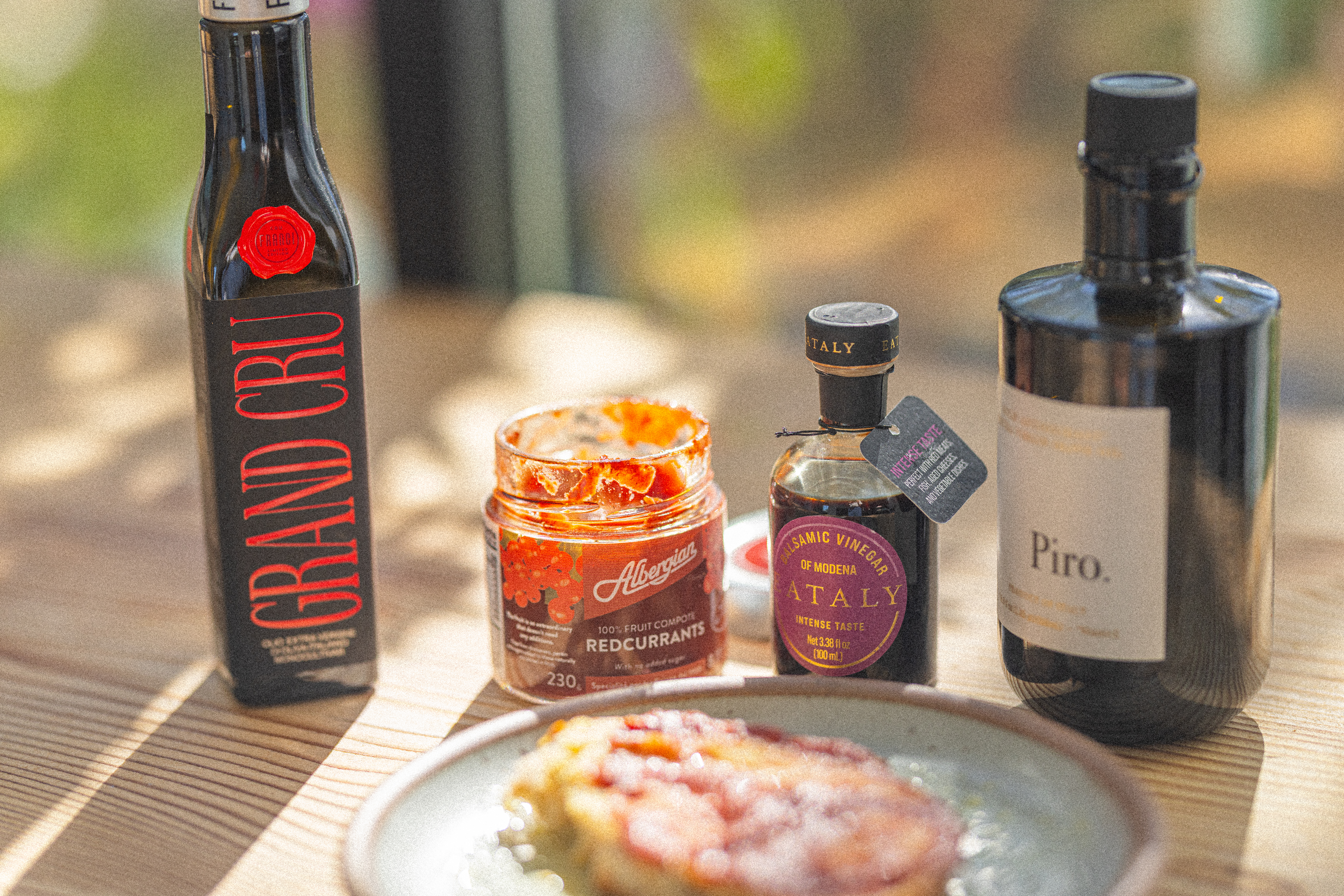 a few jars from eataly, oil and jam and vinegar