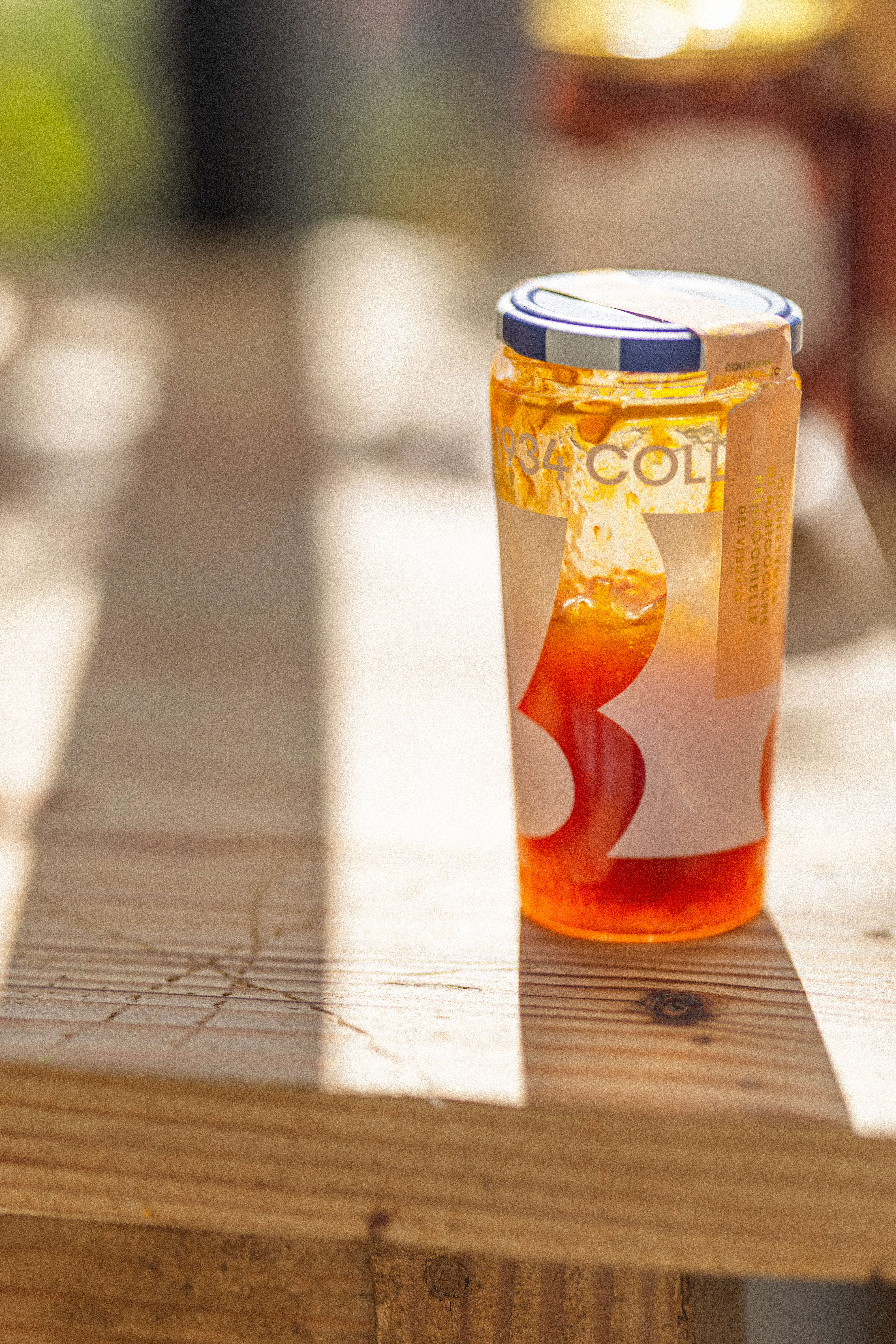 apricot jam from Italy in a sunbeam