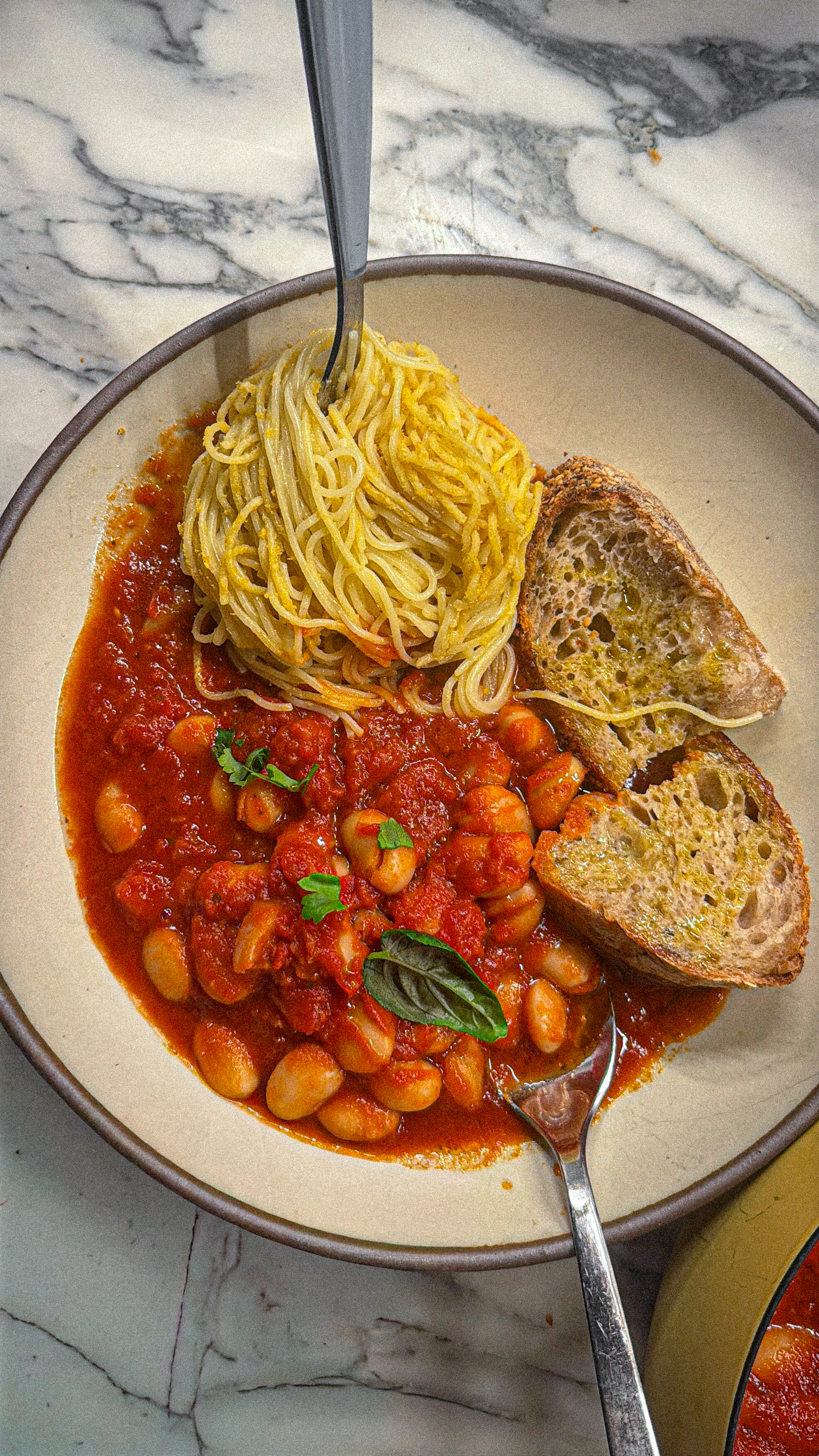 pasta from eataly with beans and bread